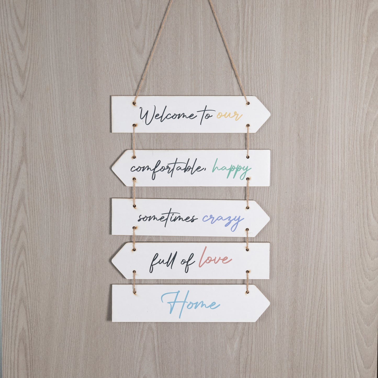 Wooden Hanging Home Sign – Welcome to Our Cozy, Happy, Crazy, Love-Filled Home