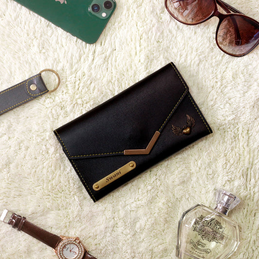 Personalised Leather Female Wallet - Black
