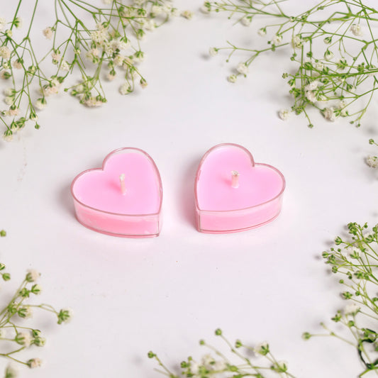 Heart-Shaped Pink Tealight Scented Candles – Set of 2
