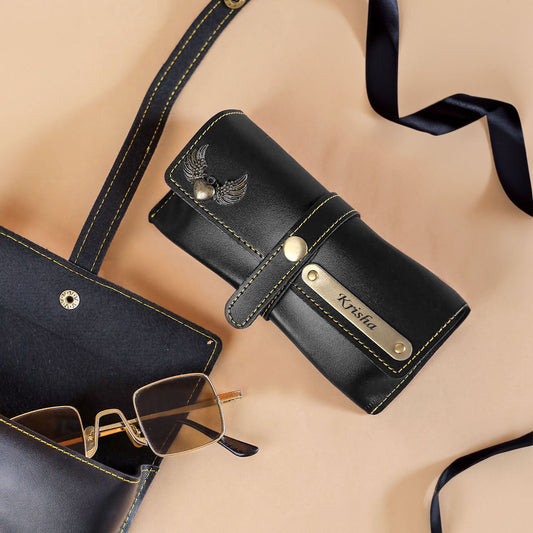 Personalised Leather Sunglass Cover - Black