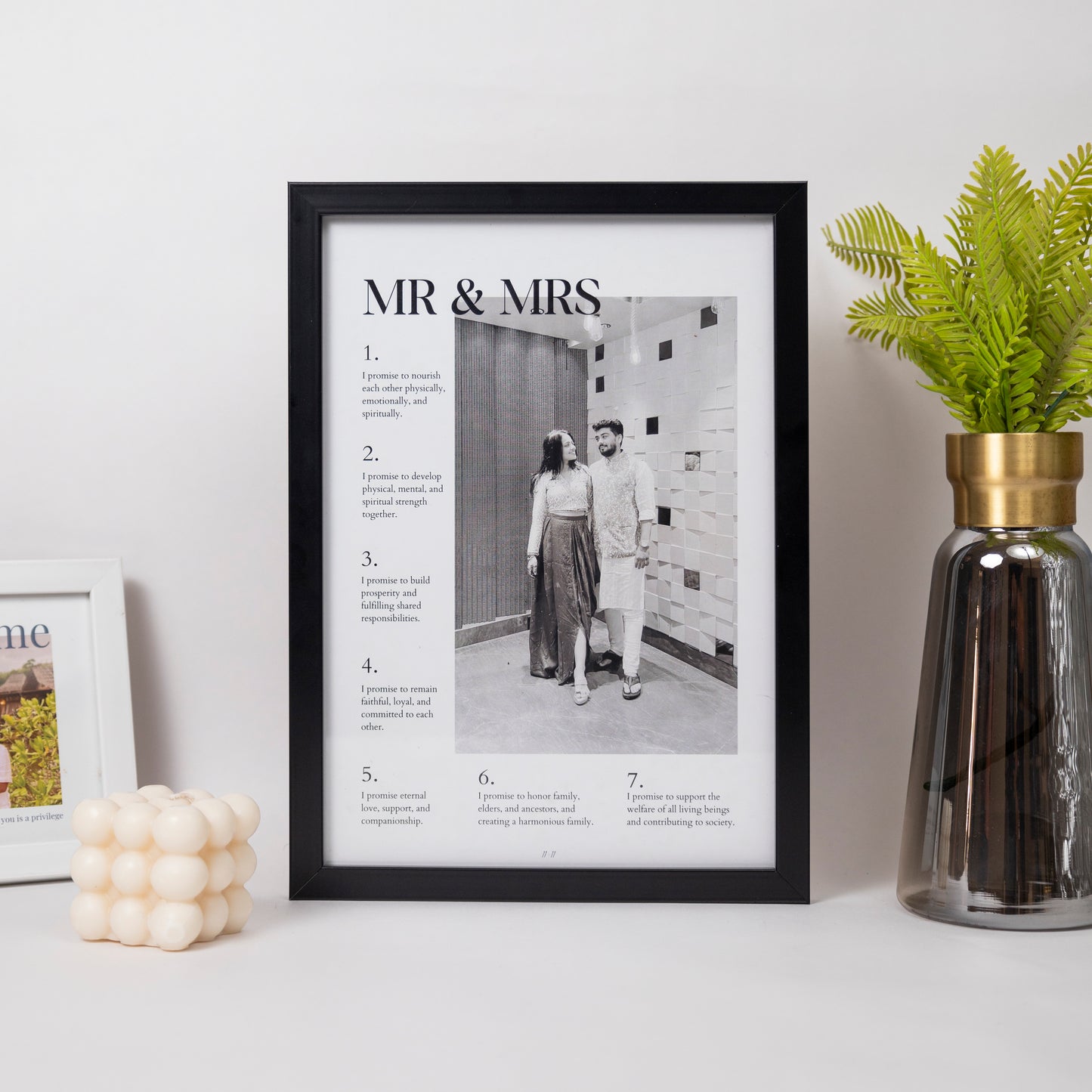 Mr & Mrs 7 Promises Personalized Wedding Vows Photo Frame – Custom Couple Gift
