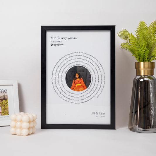 Personalised Song Lyrics Frame- Just the way you are by Bruno Mars