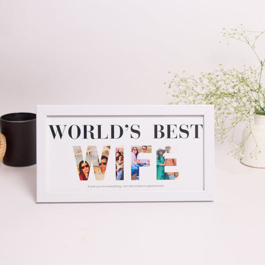 Personalized 'World’s Best Wife' Photo Collage Frame – Romantic Gift for Wife