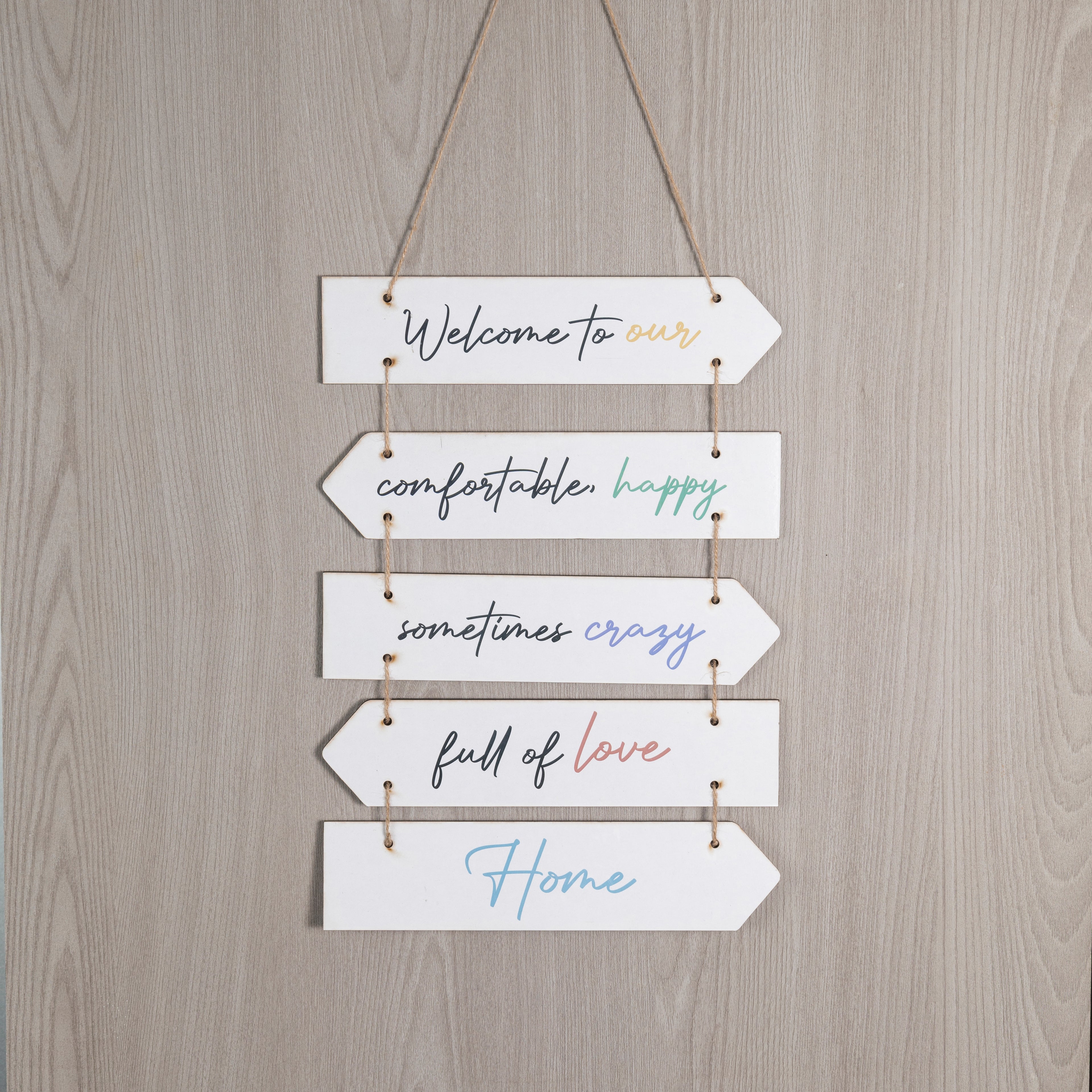 Wooden Hanging Home Sign – Welcome to Our Cozy, Happy, Crazy, Love-Filled Home