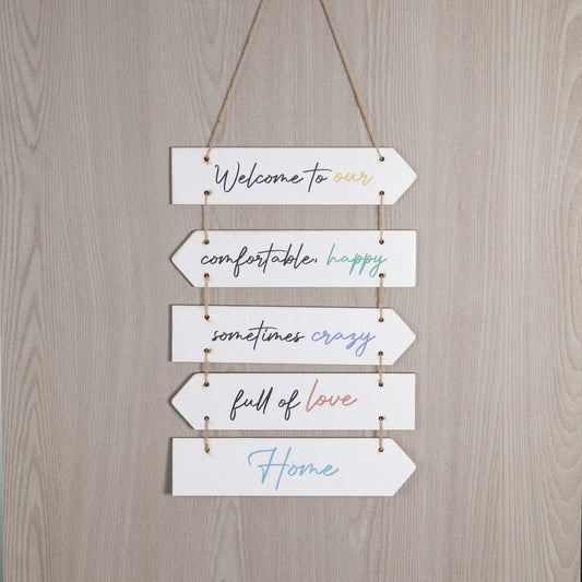 Wooden Hanging Home Sign – Welcome to Our Cozy, Happy, Crazy, Love-Filled Home